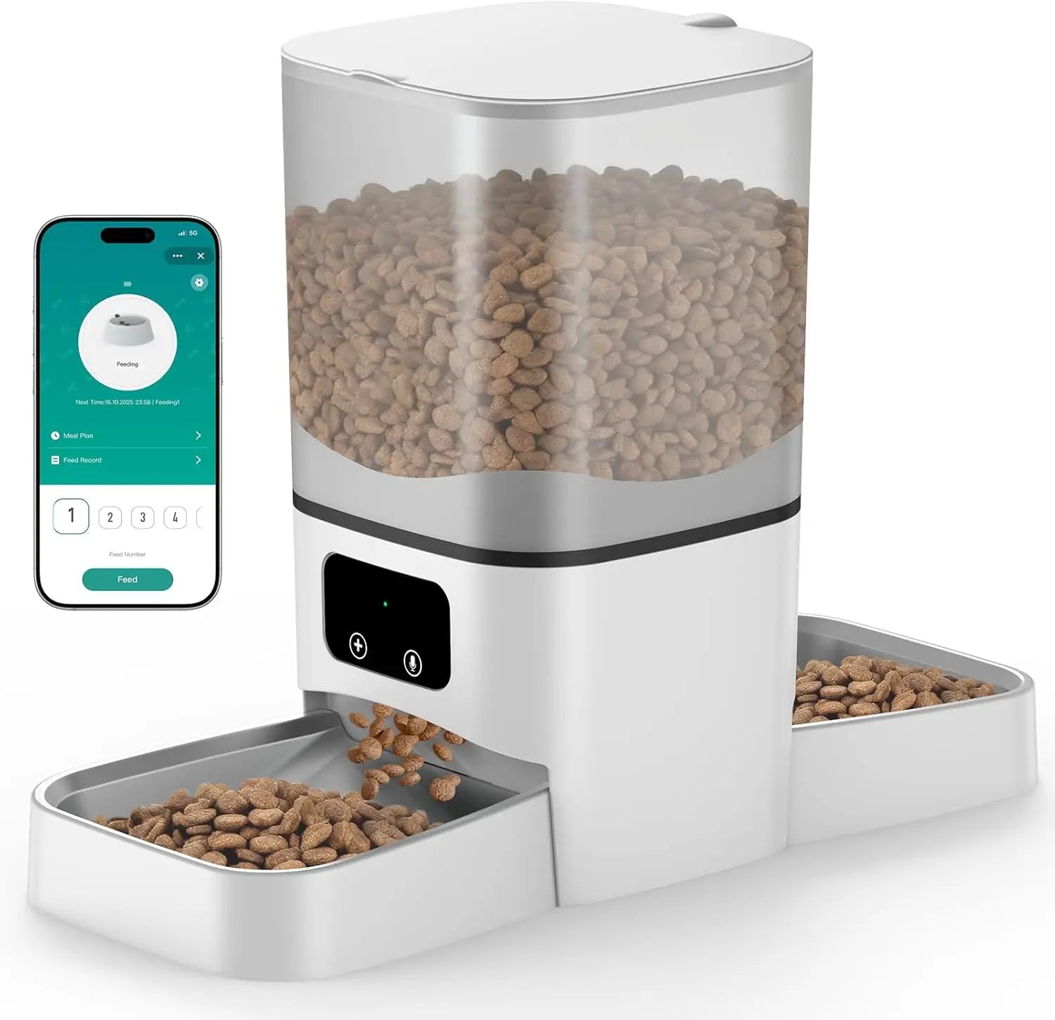 6L 25 Cup WiFi Smart Dual Bowl Auto Feeder for Two Cats, 2 Stainless Bowls APP Timed Feeding 10s Voice Reminder Dual Power Multi Pet