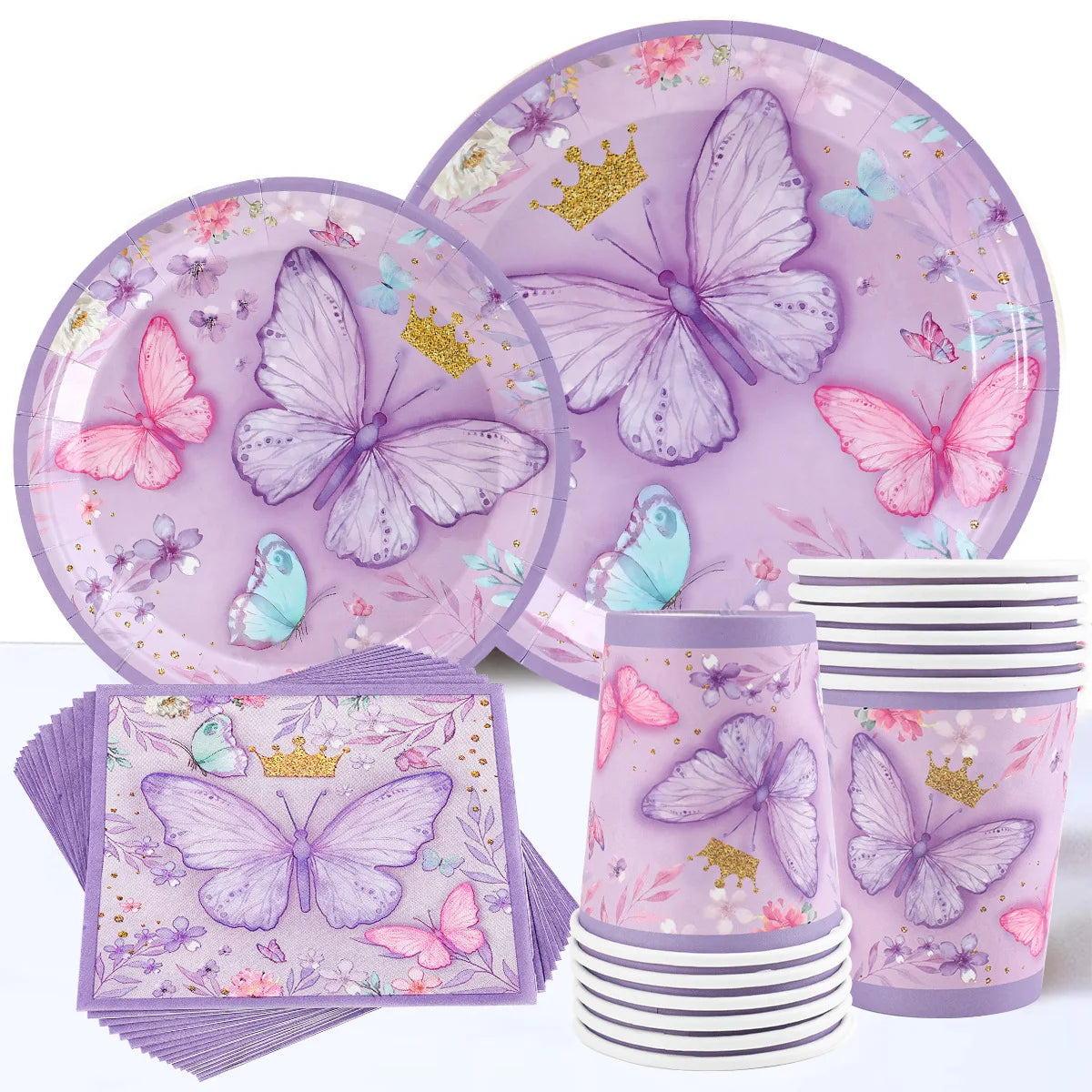 Butterfly Birthday Party Decoration Kids Girls Butterfly Party Disposable Tableware Paper Cup Plate Birthday Baby Shower Party