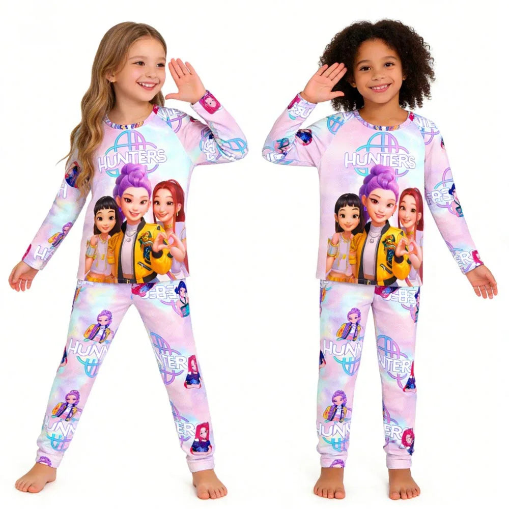 KPop Girls Pyjamas Suit Kids Pajamas Set Long Sleeve Girls Clothing 2pcs Children's Sleepwear Cartoon Boys Nightwear 3-14Y