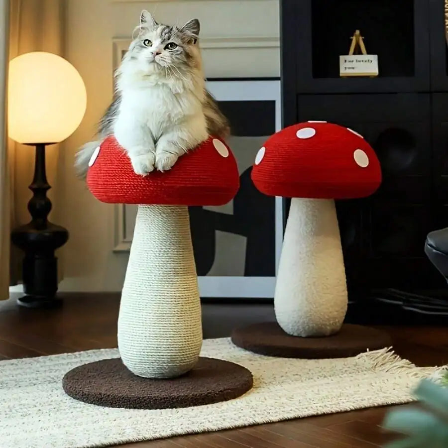 Mushroom Shaped Cat Bed With Scratching Surface, Enlarged Space For Relaxing And Stretching