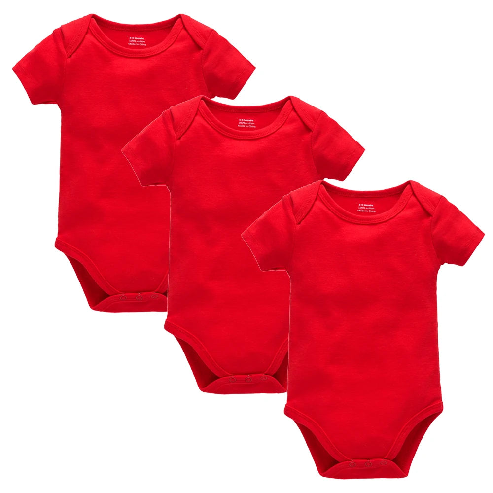 Three solid white cotton baby bodysuits for boys and girls, short sleeve, I YAN brand, suitable for ages 0-24 months.