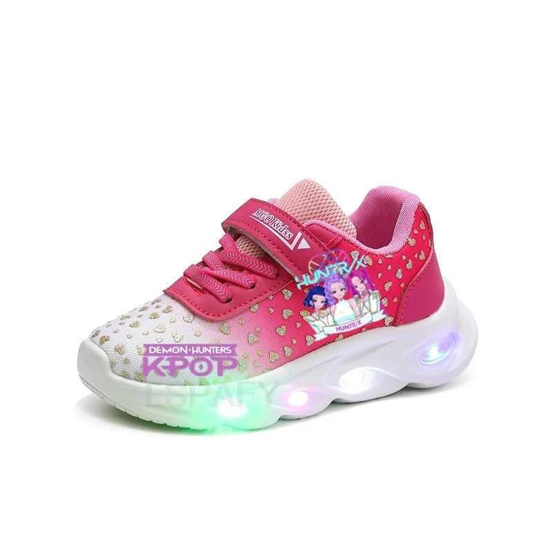 Kpop Demon Hunter LED Light Up Shoes 2026 Spring Autumn Mesh Soft Sole Cartoon Sneakers for Baby Girls Toddlers
