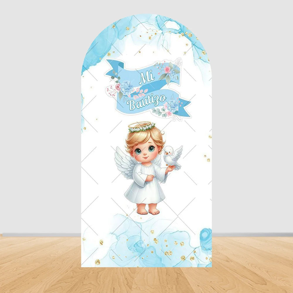 First Communion Arch Backdrop Cover Flowers God Bless Holy Cross Dove Girl Boy Baptism Baby Shower Decor Arched Background Props