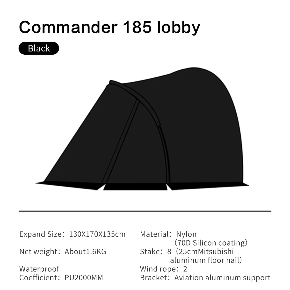 Camping Tent Commander Dome Tent Shelter Waterproof Windproof Ultra-light 70D Nylon 160/185/245CM