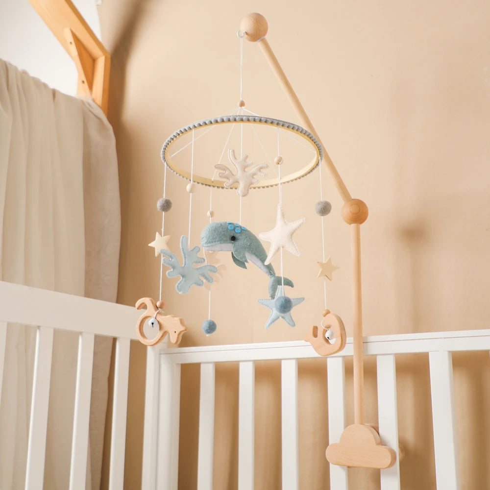 Blue Whale Baby Crib Mobile – Fabric & Bamboo Ring Nursery Decor for Newborns - I YAN