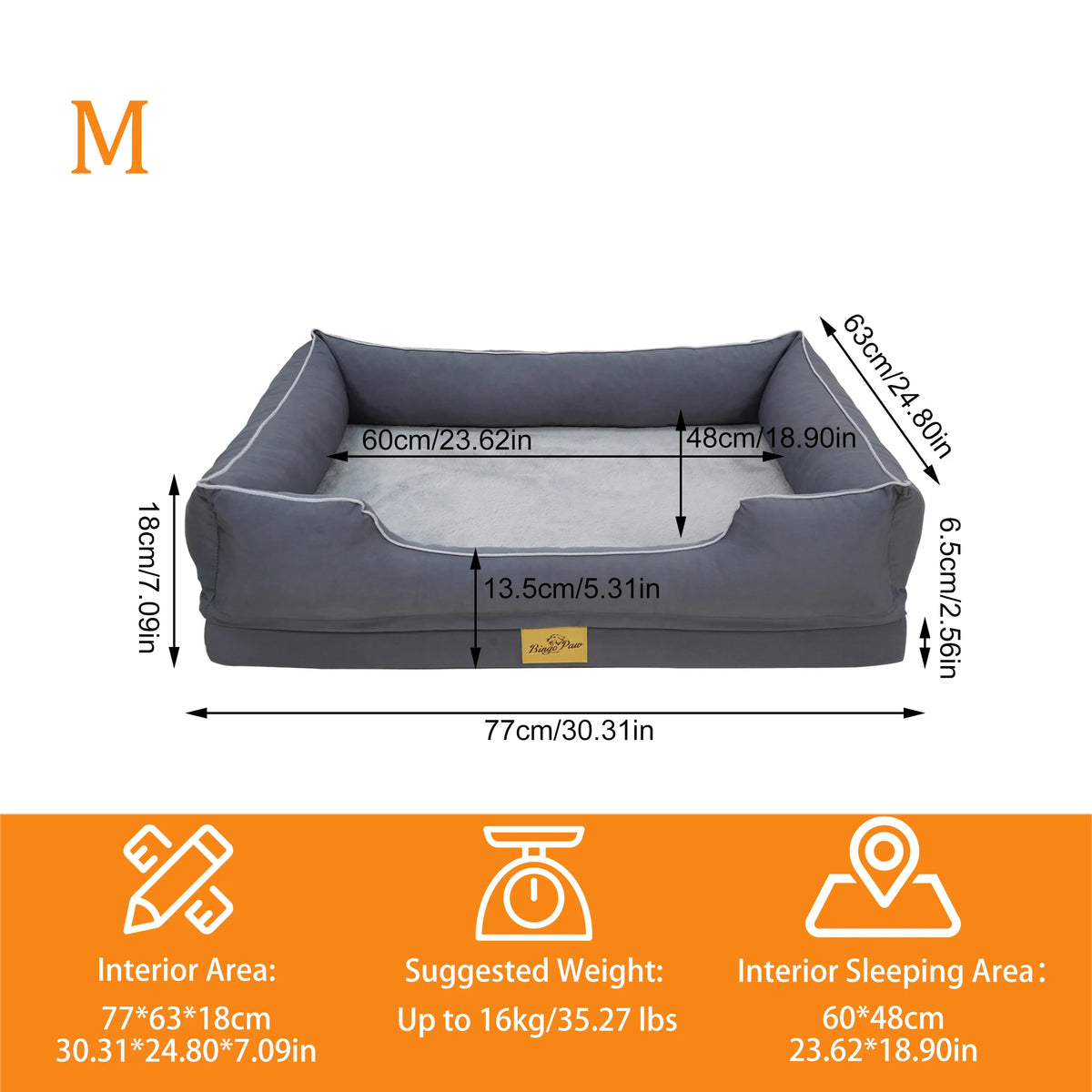 Orthopedic dog bed by I YAN with Oxford fabric, bolster sides, foam base, waterproof lining, and removable cover for large pets.