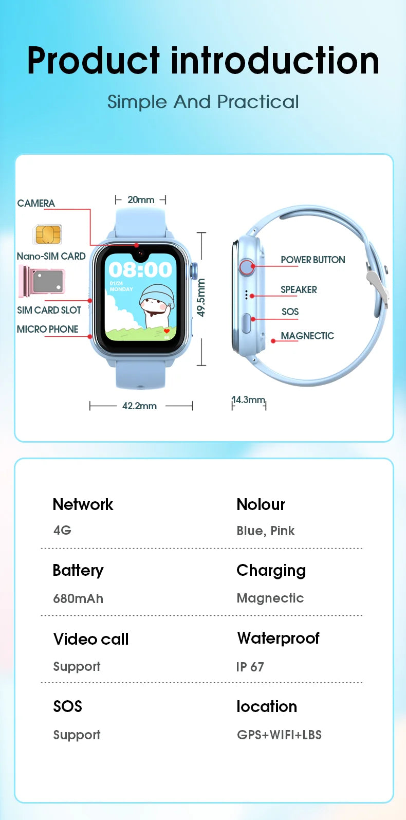 Wonlex KT37 Kids Smart Watch AI Voice Assistant GPS WiFi Location Tracker SOS Alert Video Call WhatsApp Smart Watch for Children