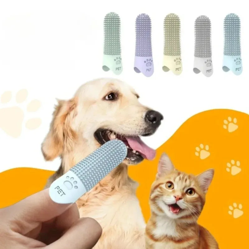 Soft silicone dog toothbrush by I YAN, 360° finger design for gentle, effective dental cleaning for dogs and cats.