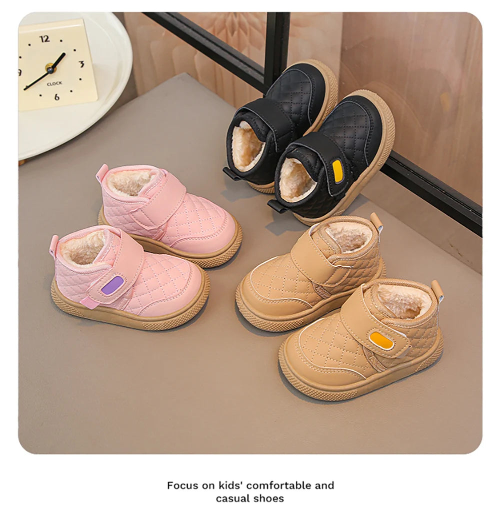 Winter Plush Boots For Children PU Leather Boy's Girl's Cotton Shoes Thick Warm Kid's Snow Boots Faux Fur Boots For Kids