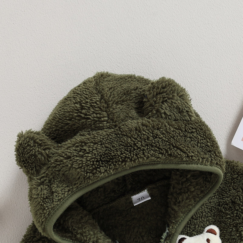 0-24months Unisex Baby Fuzzy Coat 3d Bear Hooded Jacket For Infant Girl And Boy Zipper  Spring Autumn Closure Fleece Outerwear