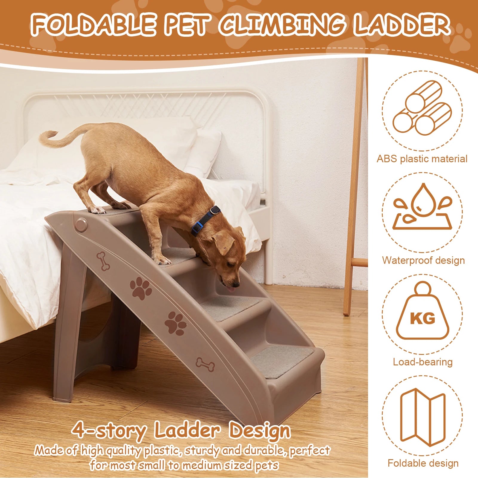 4-Step Pet Dog Stairs Foldable Cat and Dog Steps Nonslip Dog Stairs Ramp Sofa Ladder Pet Furniture for High Bed Chair Couch Sofa