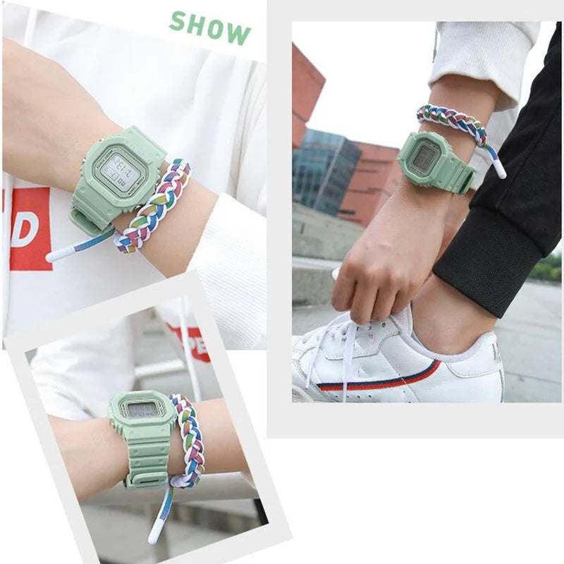 YIKAZE Sports Watch Boys Girls Student LED Electronic Watch Colorful Men Women Square Digital Watches Waterproof Rubber Clock