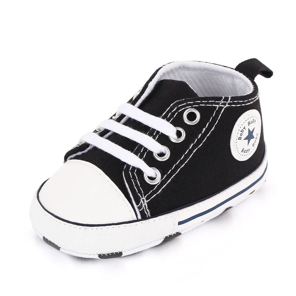 I YAN baby canvas sneakers for boys and girls, soft sole, non-slip toddler shoes perfect for first steps and casual walking.