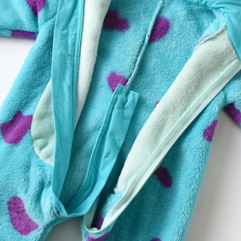 1-5years Kids Infant Fleece Jumpsuit Pajamas Cartoon Monster Horn Hooded Warm Thicken Winter Rompers Snowsuit For Girls And Boys