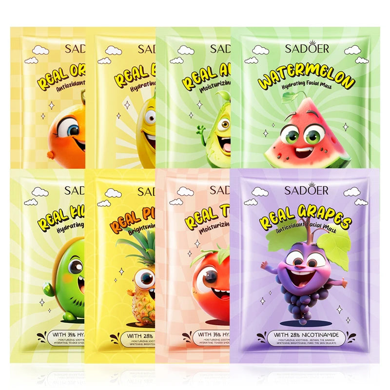 8pcs SADOER Fresh Fruits Face Mask Anti Wrinkle skincare Moisturizing Brightening Firming Hydrating Facial Masks Skin Care
