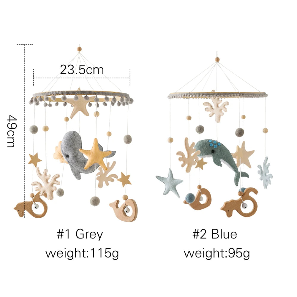 Blue Whale Baby Crib Mobile – Fabric & Bamboo Ring Nursery Decor for Newborns - I YAN
