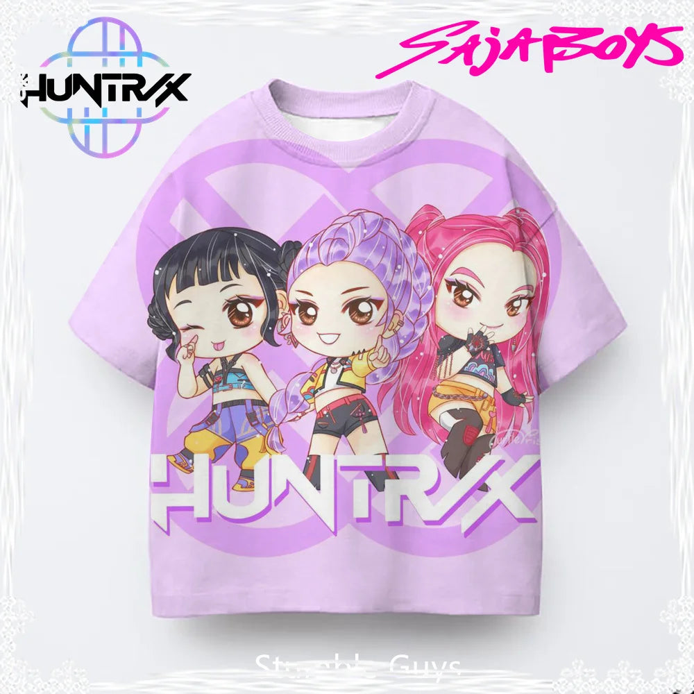 2026 New Girls KPOP Print Short Sleeve T-Shirt Cute Cartoon Graphic Tee Kids Summer 3D Printed Breathable Comfortable Casual Top