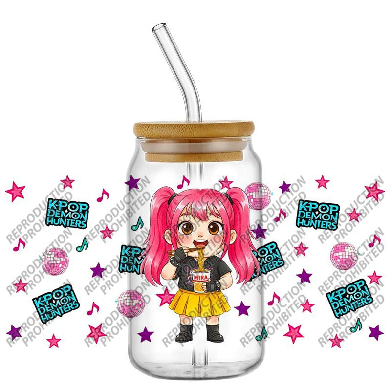 Popular K-POP cartoon Hunter design easy peel waterproof DIY Decals 3D uvdtf tumbler transfers stickers 16oz uv dtf cup wrap