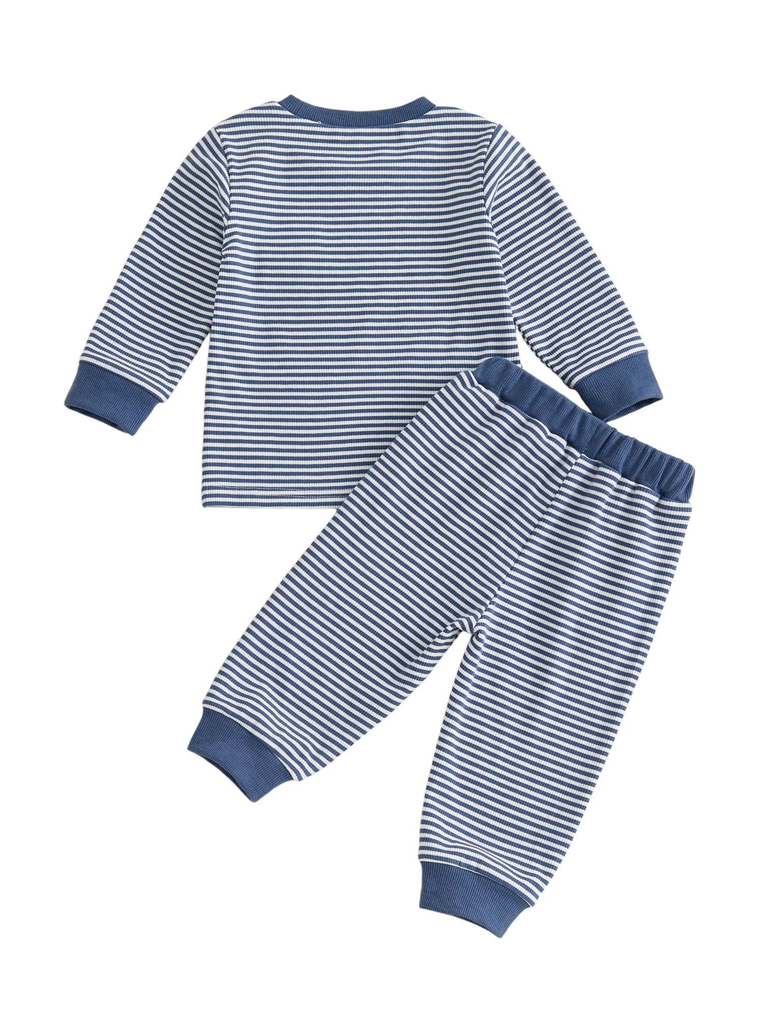 Toddler boy crew neck sweater with striped print, embroidery and bear design from I YAN, perfect for fall.