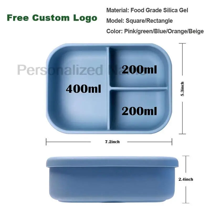 Silicone Lunch Box with 3 Compartments – Leakproof BPA Free Bento Box - I YAN
