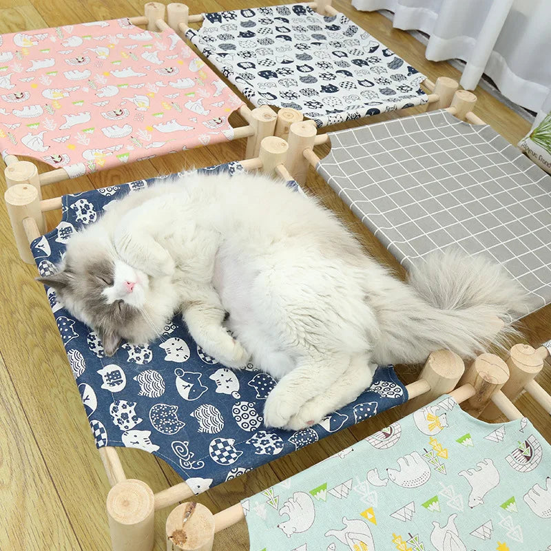 Cat Bed House Outdoor Universal Pet Bed Removable Breathable Pet Hammocks Bed for Cat Small Dog Durable Wood Frame Canvas Beds