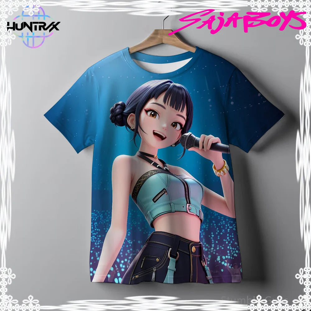 2026 New Girls KPOP Print Short Sleeve T-Shirt Cute Cartoon Graphic Tee Kids Summer 3D Printed Breathable Comfortable Casual Top
