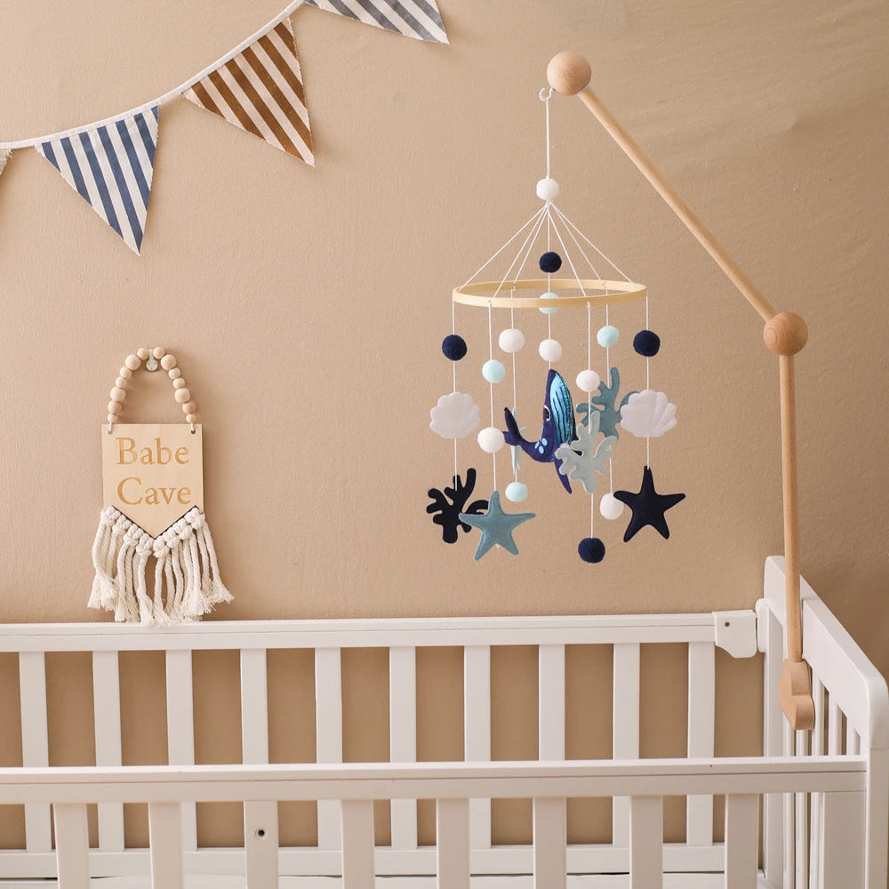 Blue Whale Baby Crib Mobile – Fabric & Bamboo Ring Nursery Decor for Newborns - I YAN