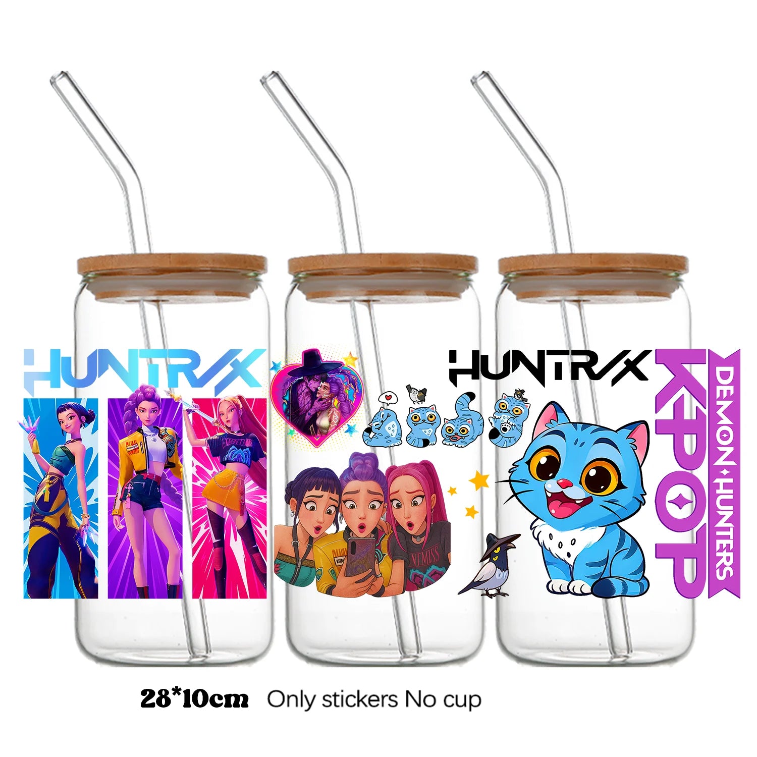I YAN Demon Hunters UV DTF crystal sticker on a bottle wrap, featuring detailed demon hunter design for cups and accessories.