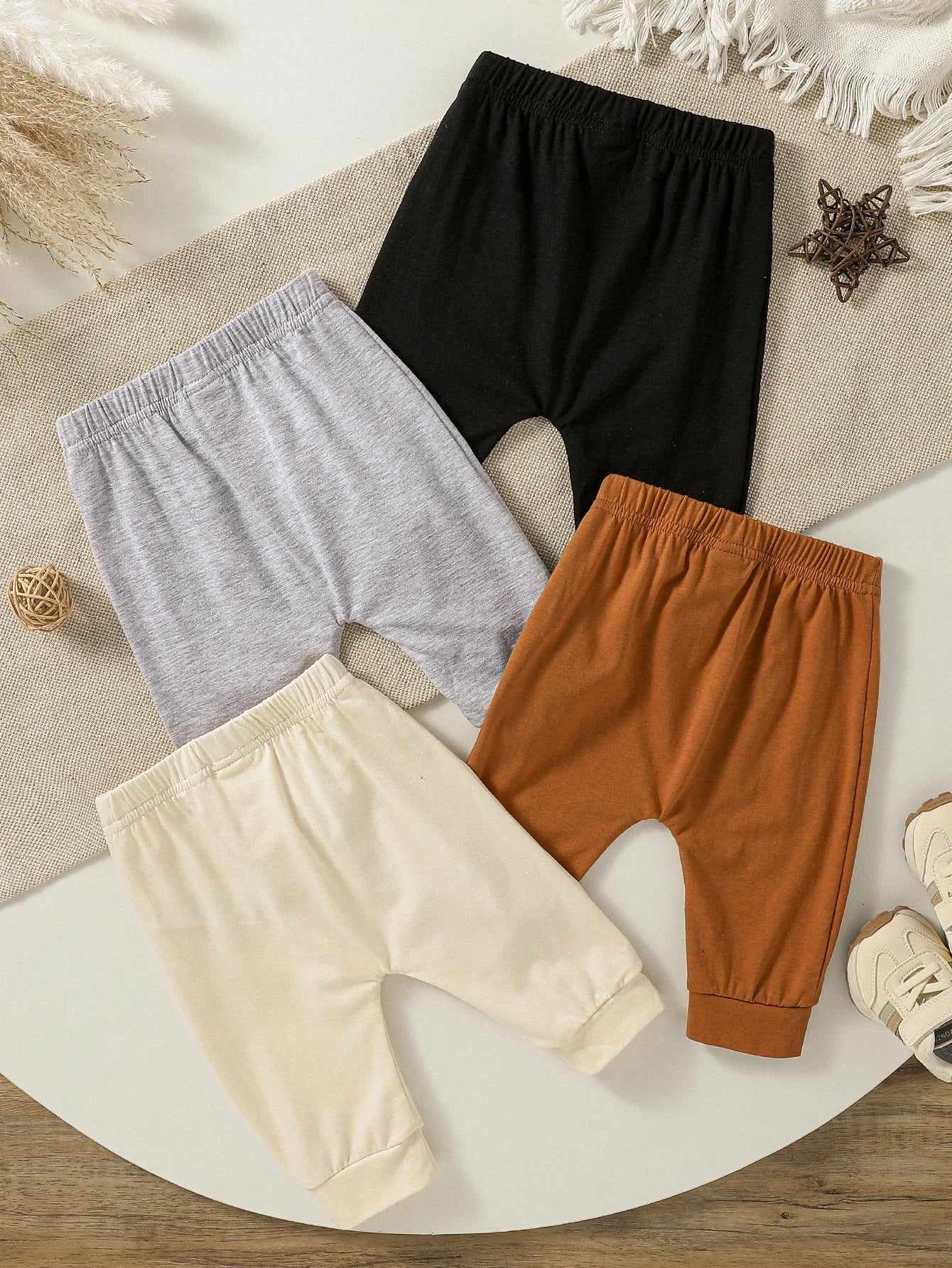 4Pcs All Seasons Infant Baby Boy Girls Unisex Clothes Solid Color Pants Button Trousers For Newborn 0-1Y