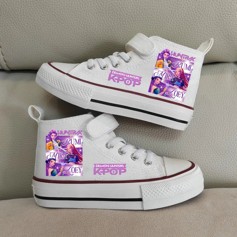 Children Casual Sneakers Girls' High-Top Canvas Shoes KPop Demon Hunters New Student Running Kids basket Shoes Rumi Tennis Shoes