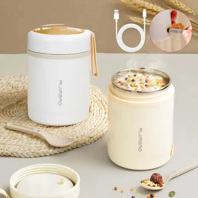 600ML Portable USB Electric Heating Lunch Box Stainless Steel Food Warmer for Picnic Milk Drink 5V 12V 24V Food Heater