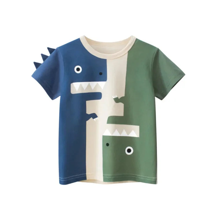 Children's short sleeve cotton T-shirt by I YAN, featuring colorful summer cartoon design for boys aged 2-9 years.