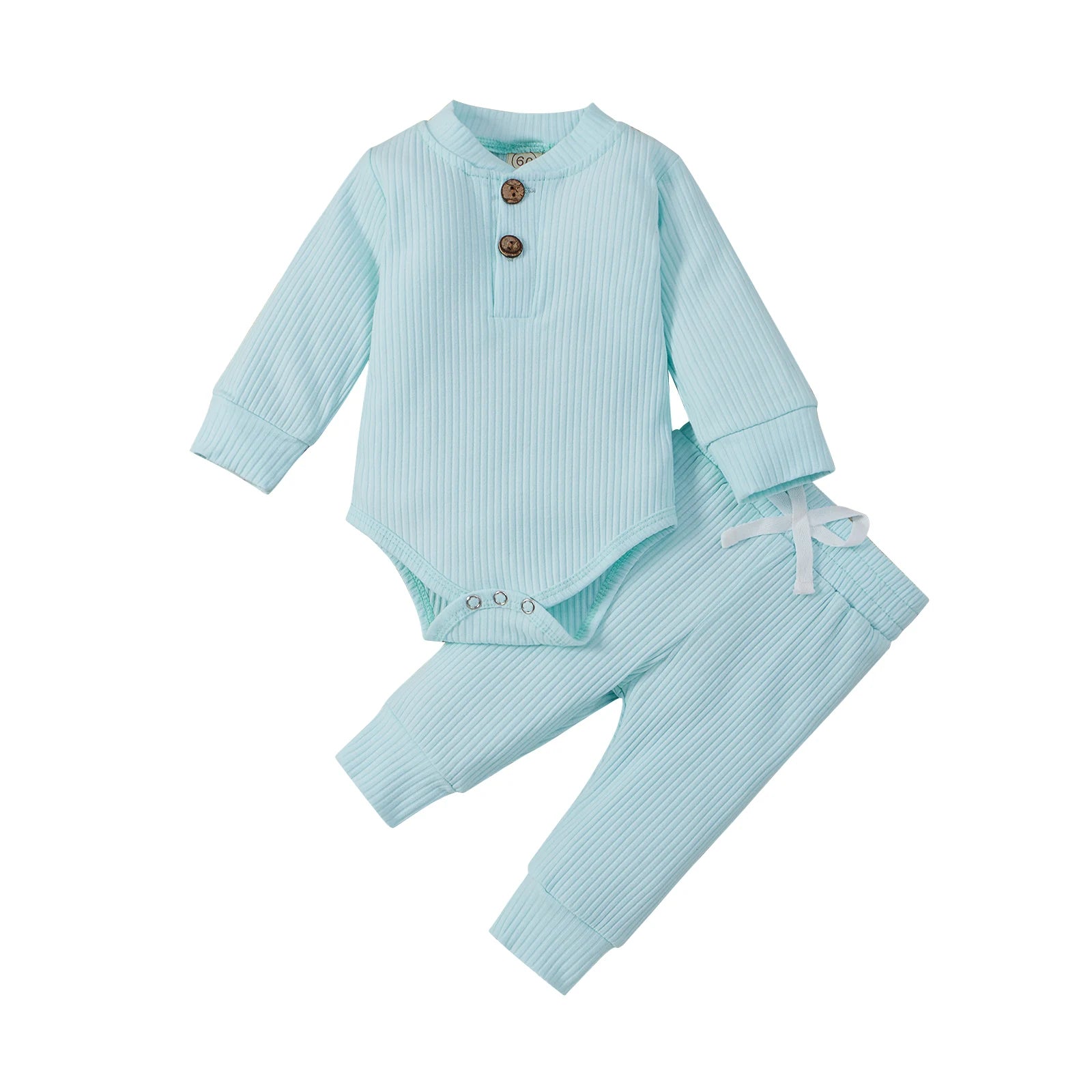Baby girl and boy spring autumn ribbed and plaid 2-piece clothes set with long sleeve bodysuits and elastic pants by I YAN