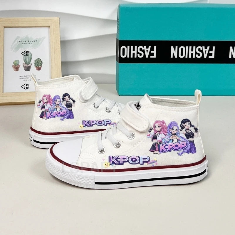 KPop Demon Hunter Canvas Shoes Student Casual Children Slip on Flat Board Shoes Kids Soft Bottom Non Slip Breathable Sneakers