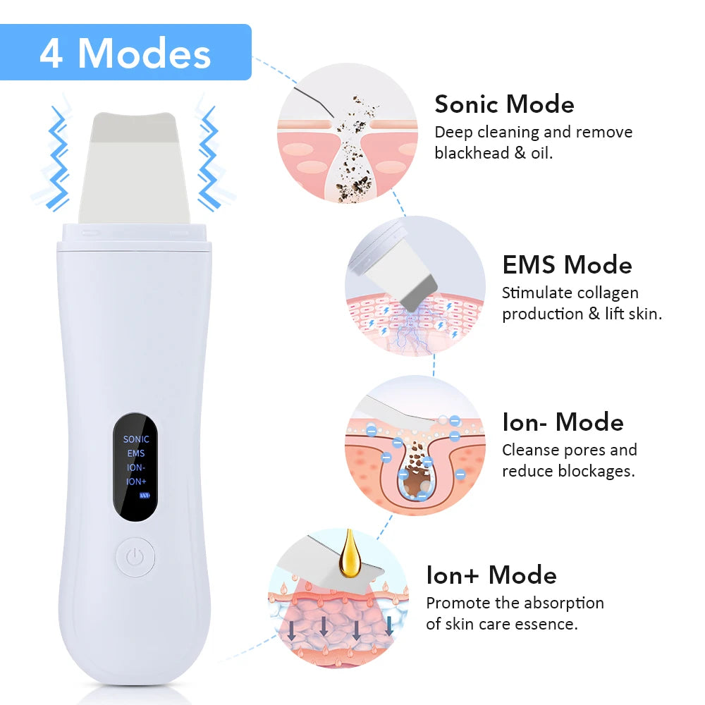 Ultrasonic Skin Scrubber Peeling Blackhead Remover Deep Face Cleaning Ultrasonic Ion Acne Pore Cleaner Facial Shovel  Scrubber