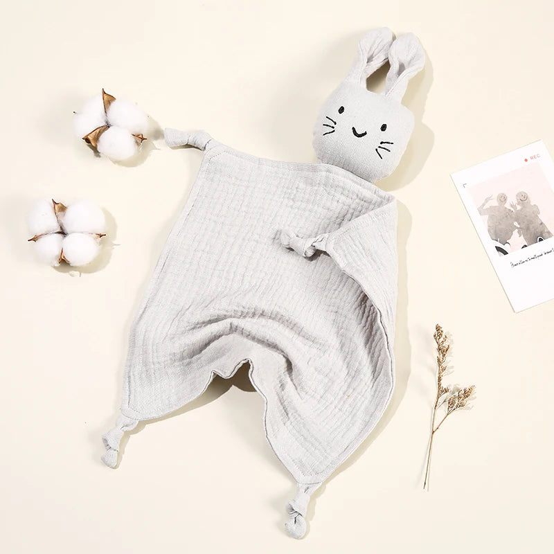 Baby Cartoon Rabbit Muslin Comforter – Soft Cotton Security Blanket & Burp Cloth for Newborns (30×30cm) - I YAN