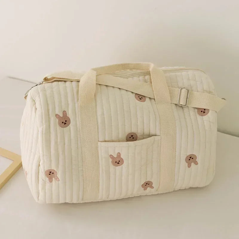 I YAN Mommy Bear Maternity Diaper Bag with stroller straps, multiple compartments, and portable design for baby essentials.