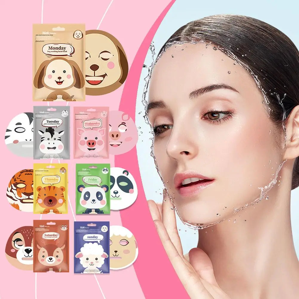 1/7pcs Cartoon Facial Mask Deep Hydrating Sheet Mask Moisturizing Tender Skin Mask Dog Panda Pig Animal Pattern Skin Care