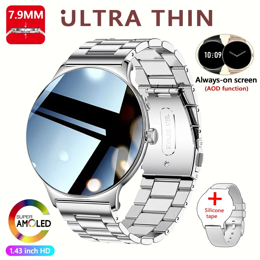 2026 New Ultra Slim AMOLED Smart Watch Women Screen Always Display Time Heart Rate BT Calling High-end Fashion Smartwatch