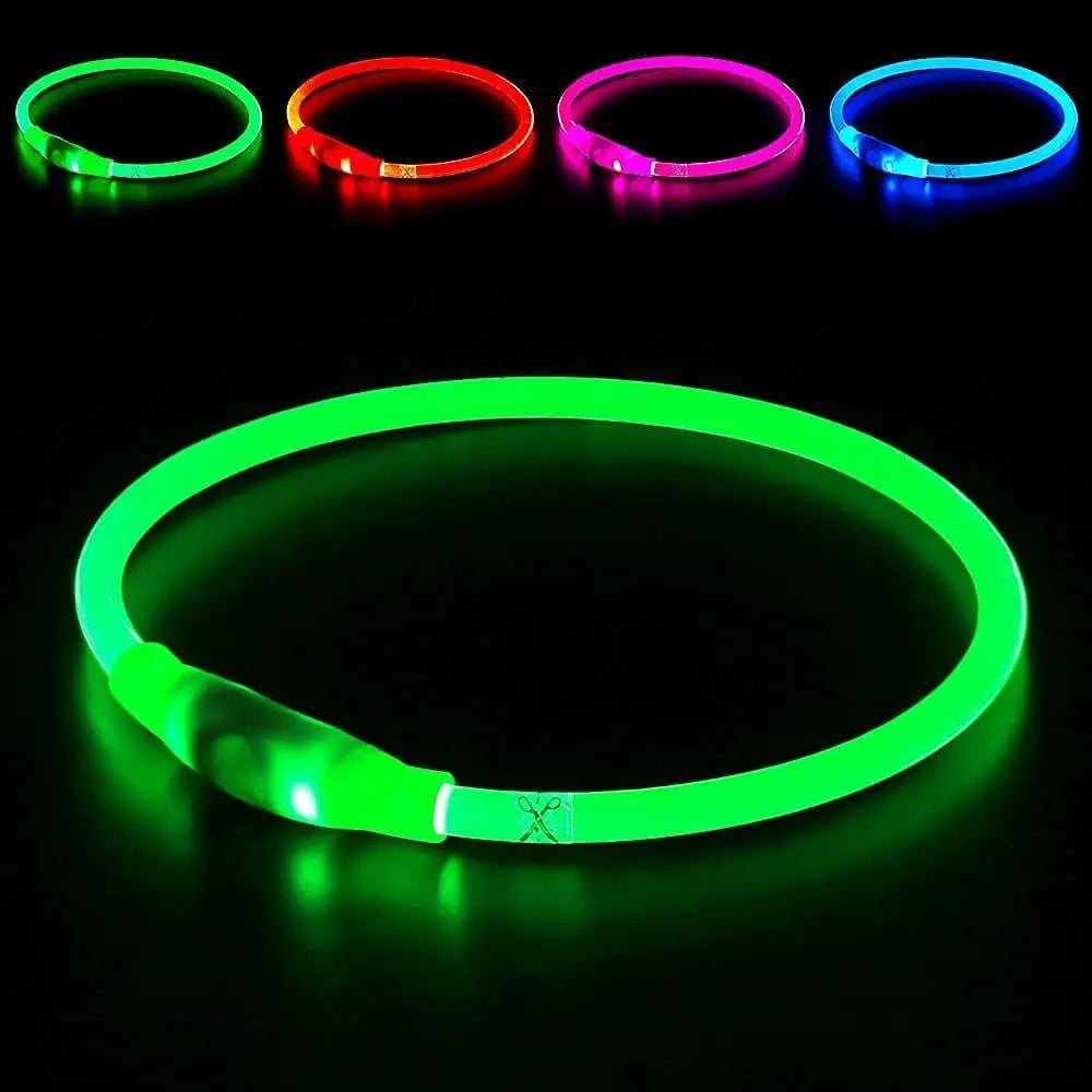 LED dog collar by I YAN with USB rechargeable light for small and medium dogs, enhancing visibility and safety at night.