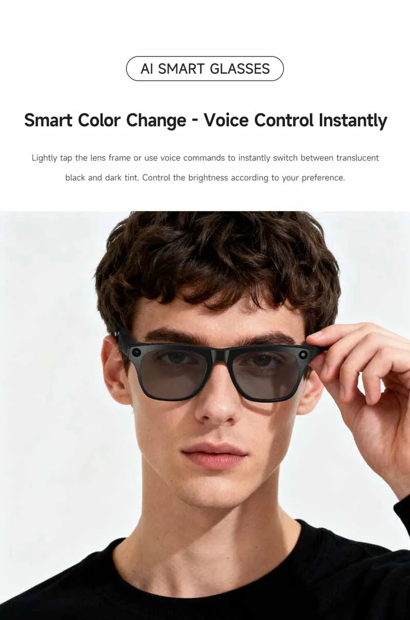 For Xiaomi AI Smart Glasses Photochromic Glasses 4K HD Camera Chat GPT Bluetooth Call Video Music Touch Translate Sunglasses