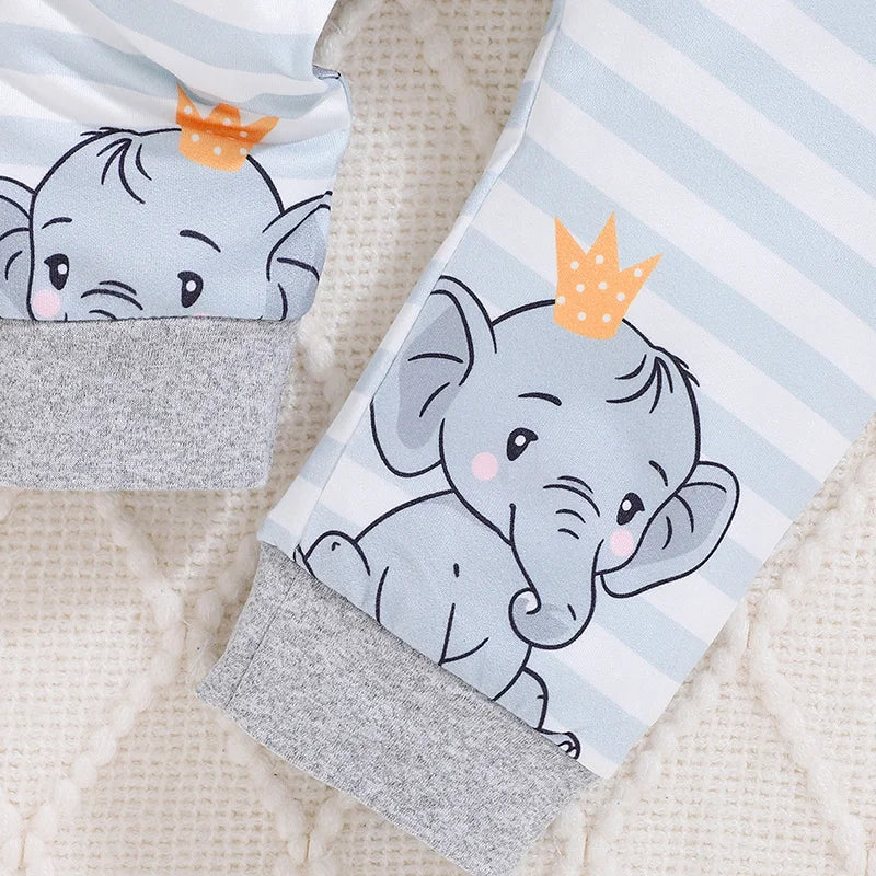 Baby Elephant Print Outfit Set 3-Piece – Romper, Pants & Hat - I YAN