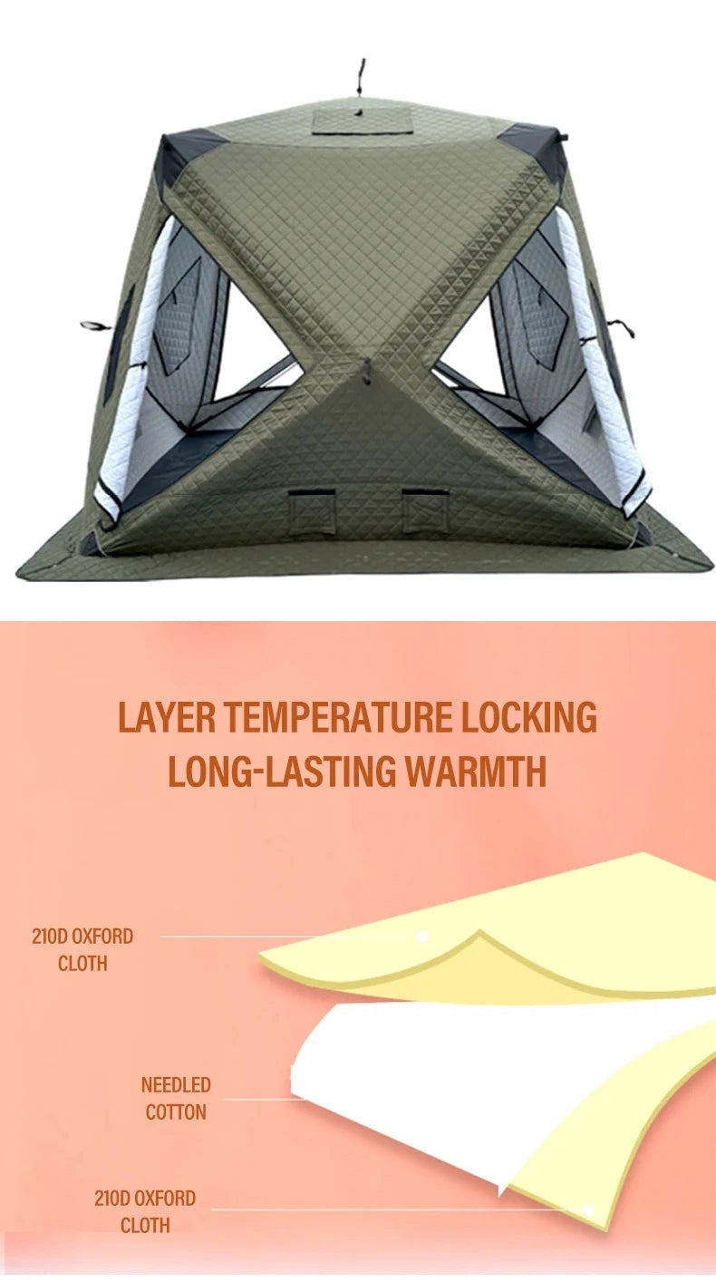 Outdoor Winter Fishing Ice Fishing Tent Camping Gear Warmth-Enhanced Windproof for Cold Weather Fishing Adventures