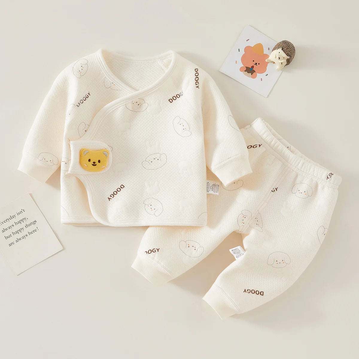 Baby Bear Print Pajama Set 2-Piece – Soft Cotton Sleepwear for Newborn to 6M - I YAN