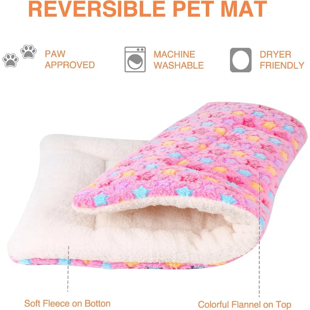 Ultra Soft Pet Bed with Star Print, Washable Crate Mat for Small Dogs & Cats, Reversible Fleece, 14x17.5in Pink
