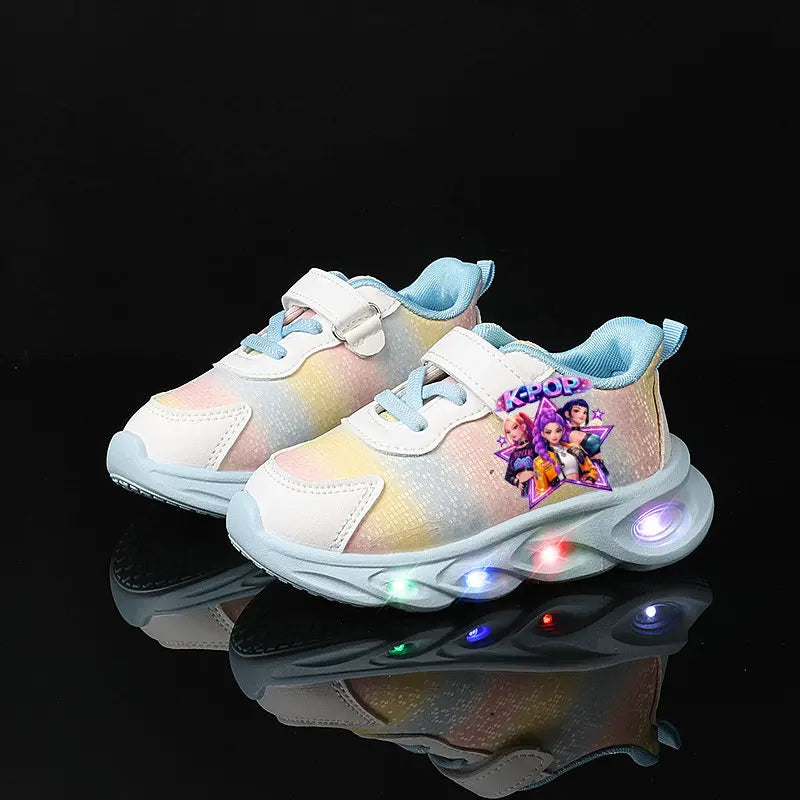 Kpop Demon Hunter Kids LED Light Casual Shoes Boys Cute Cartoon Glowing Sneakers Children Soft Bottom Anti Slip Sports Shoes
