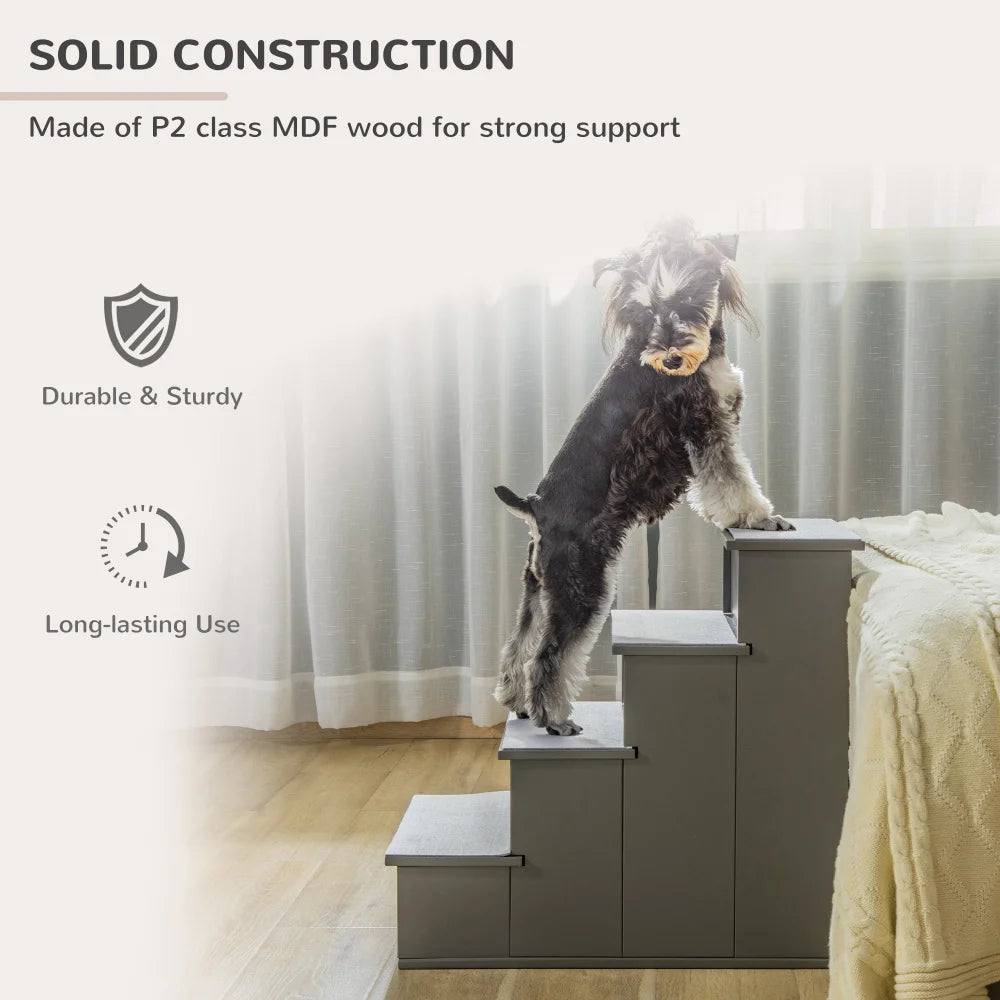 PawHut Pet Stairs, Small Steps with Cushioned Removable Cover for Dogs and Cats Up to 22 Lbs., Grey