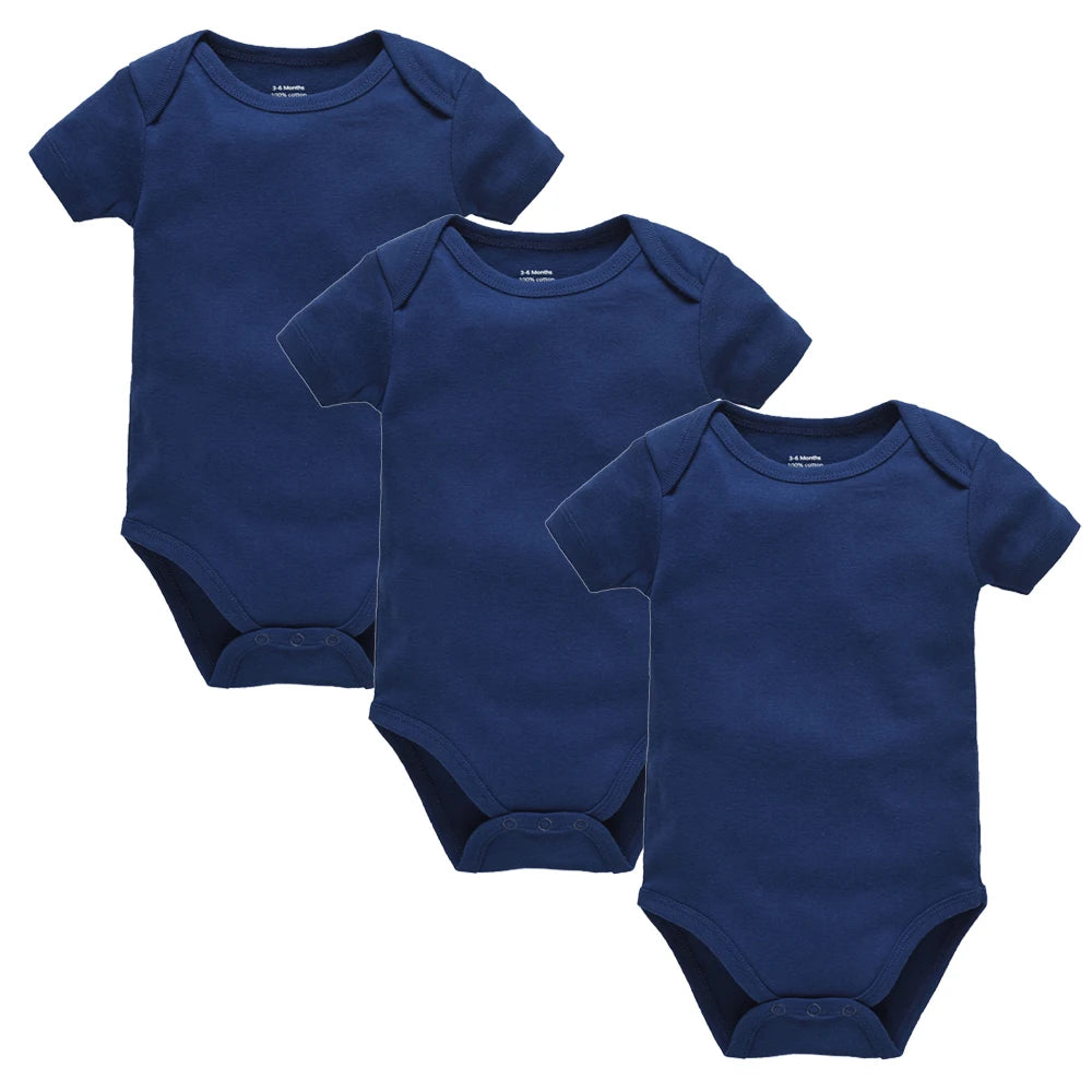 Three white cotton baby bodysuits for boys and girls, I YAN brand, short sleeve, suitable for ages 0-24 months, newborn jumpsuits
