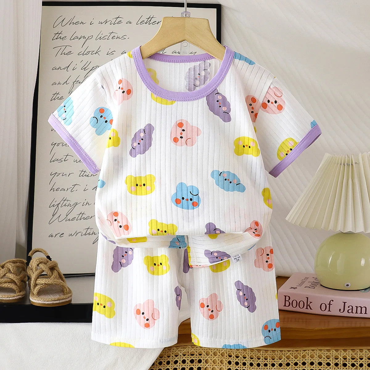 Children's summer clothing set by I YAN featuring cotton T-shirts, shorts for girls and boys, short sleeves, casual kids' apparel