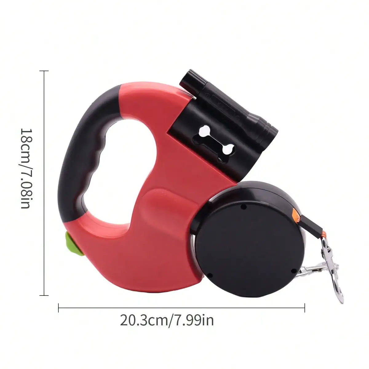 I YAN dual retractable dog leash with LED light for small dogs, showing the leash extended with a built-in light for nighttime walks.